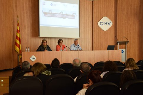 M. Àngels Romeu, Leonor Munell i Rafael Toribio durant la benvinguda i inauguració de la jornada